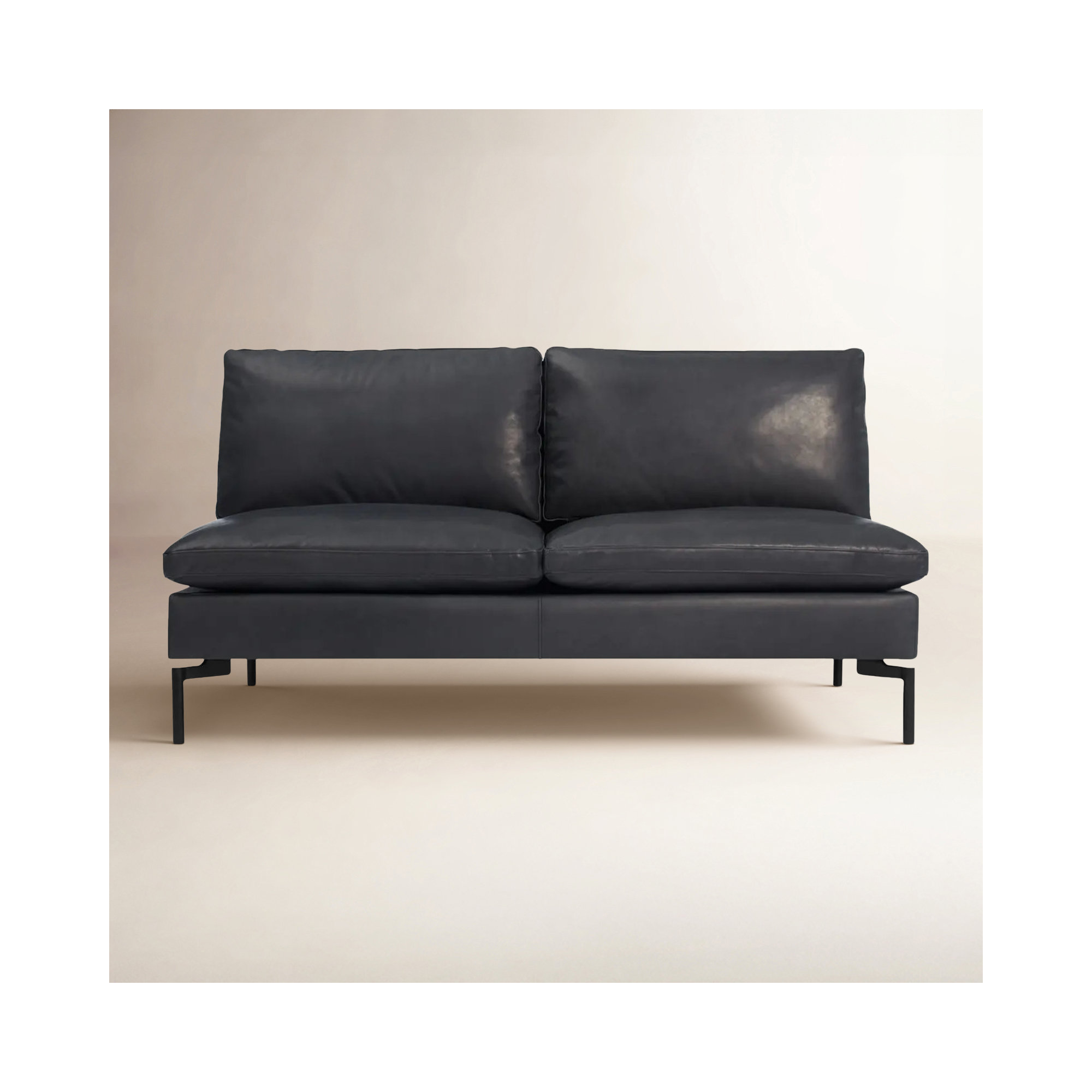 New Standard 60'' Upholstered Loveseat, Granite Genuine Leather, Black