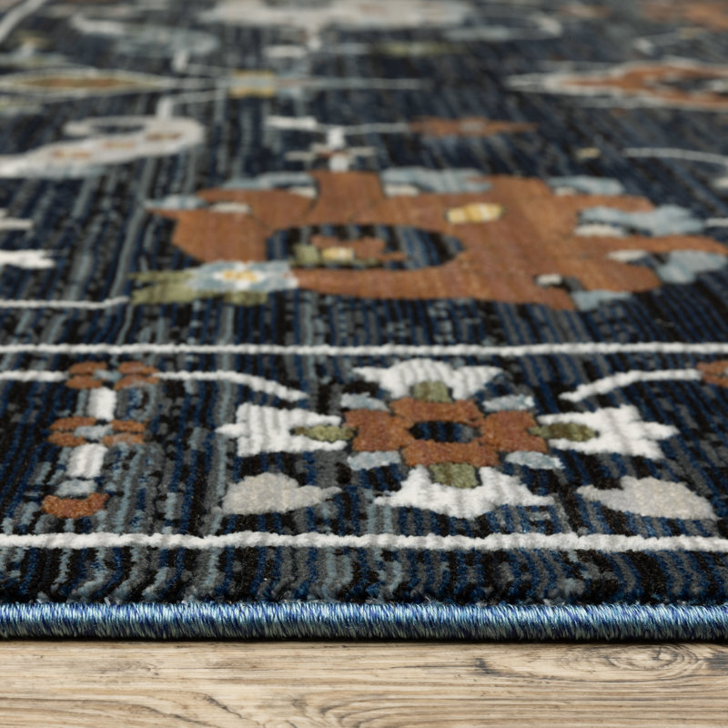 Eldyn Floral Oriental Navy/ Rust Area Rug, Runner 2'3" x 7'9"