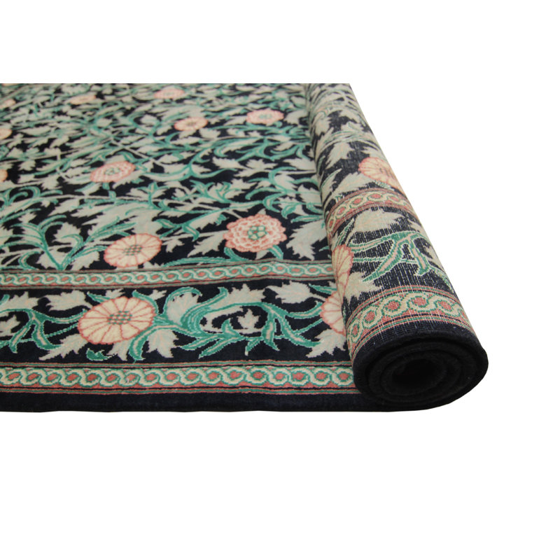 Tapis Lierka fait à la main de style Lierka - noir - vert, 6 pi 2 po x 8 pi 11 po