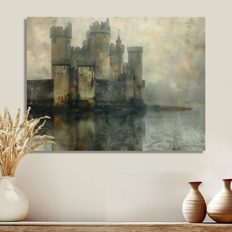 Impression d'art mural gris et beige, château d'hiver médiéval, H 16 po x l 32 po x P 1 po, Métal métal