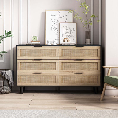 Aerys Rattan Storage Cabinet Dresser with 6 Drawers