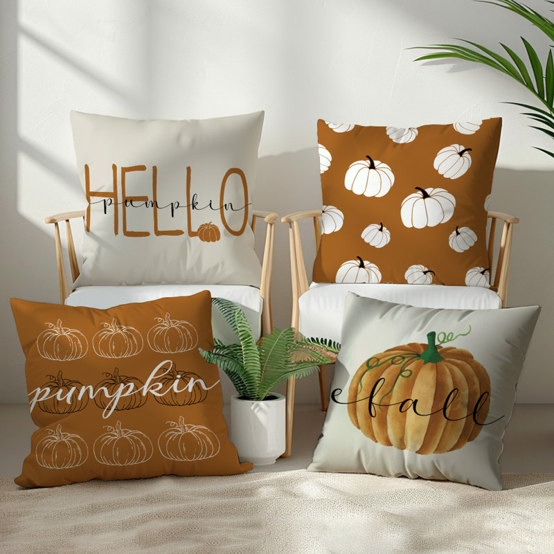 4 housses de coussin décoratif à motif de citrouilles d'automne