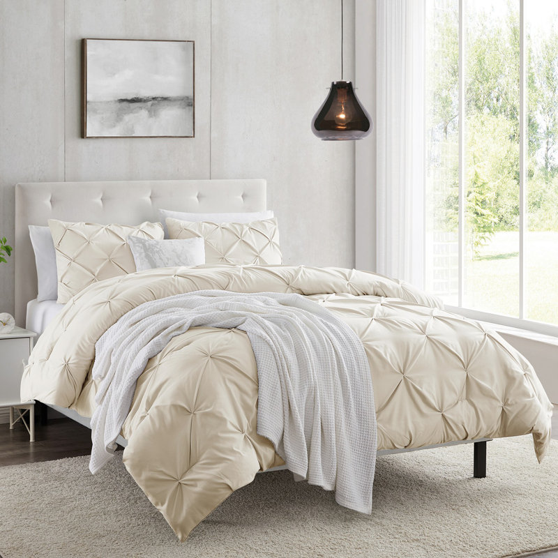 Housse de couette avec insert Pinch Pleat, Couette pour grand lit + 3 pièces supplémentaire, Crème