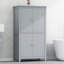 Armoire de rangement élégante pour salle de bain, unité de rangement pour salle de bain, armoire autoportante avec 4 portes, tablettes réglables, tablettes adaptables, gris-853404213