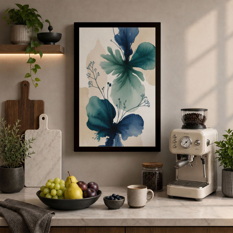 Watercolour Botanicals Botanical 1 Piece Wrapped Canvas Wall Art, 18x12 - 45.7 x 30.5 cm, Teal Border