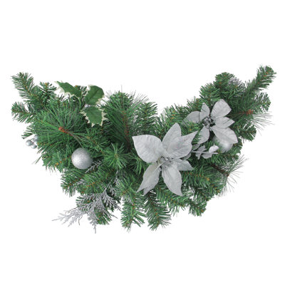 Ornement de Noël artificiel poinsettia et pomme de pin non éclairé