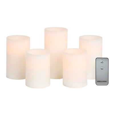 Ensemble de 5 bougies sans flamme à dessus plat en cire véritable 2-3X4, 2-3X5, 3X6 avec télécommande
