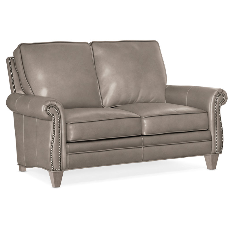 Causeuse à accoudoirs roulés en cuir véritable 65 po, Pierre, Étain n<sup>o</sup> 9, Cuir véritable Fumo Aline