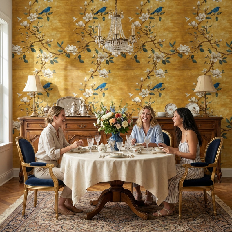 Floral Wallpaper Magnolia Birds Wall Mural
