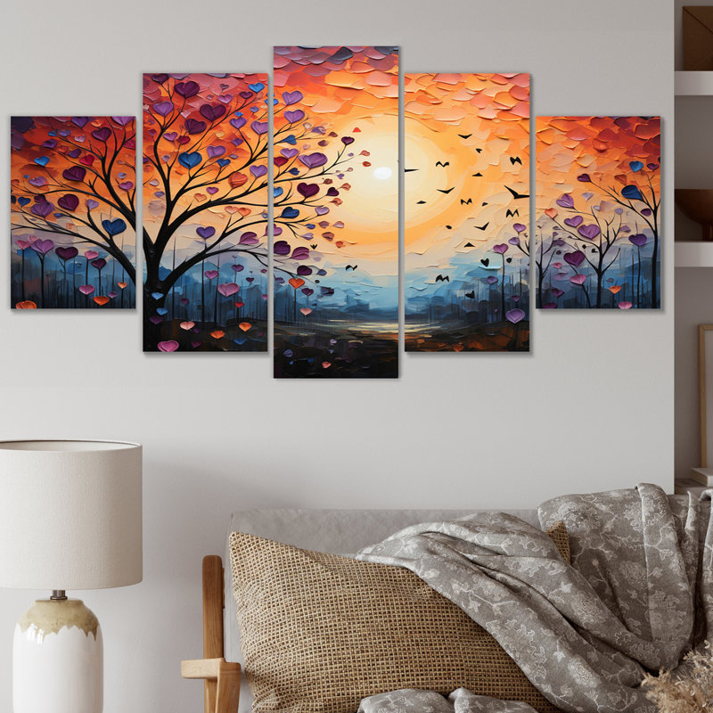 Paysage romantique, fondant des coeurs V - impression d'art mural paysage romantique - 5 panneaux