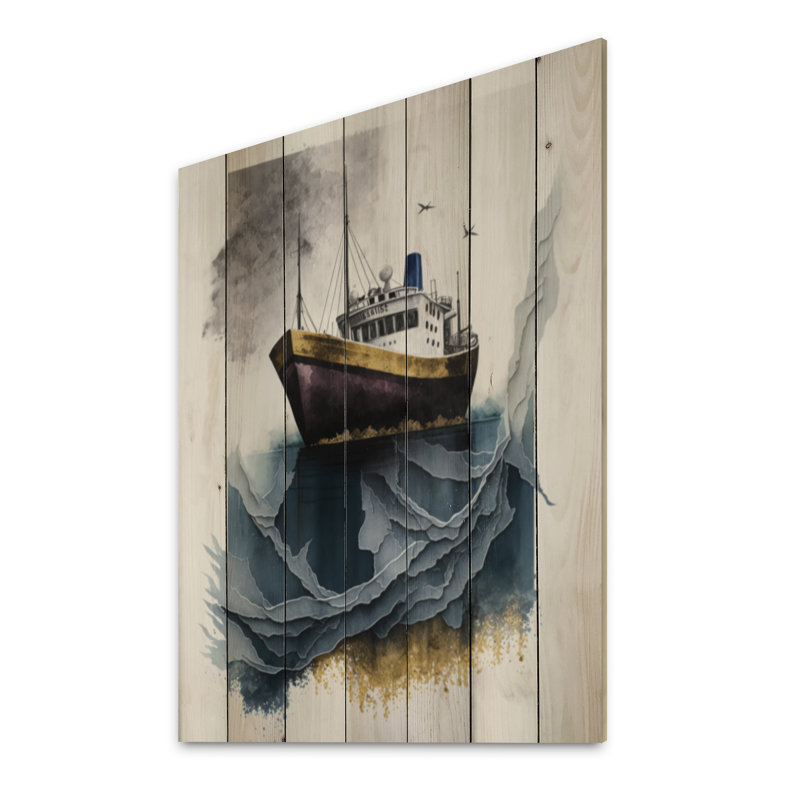 " Purple Gold Modern Fishing Boat ", 40'' H x 30'' W x 0.78'' D