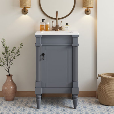 Petit meuble-lavabo autoportant moderne de 18 pouces avec lavabo en céramique, armoire de rangement avec tablette réglable