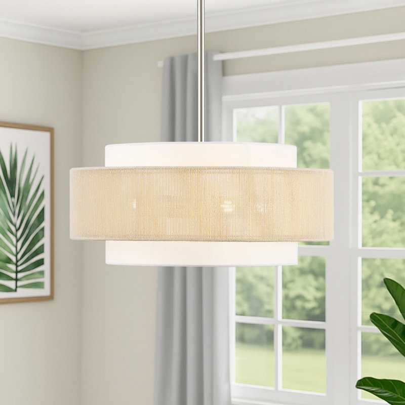 Reenat 4-Light Hand-Woven Rope Drum Chandelier, Brushed Nickel