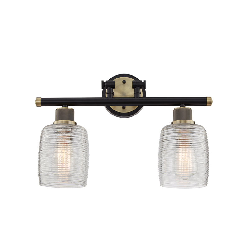Éclairage pour salle de bain 2 lumières Fayette, Laiton antique, Transparent
