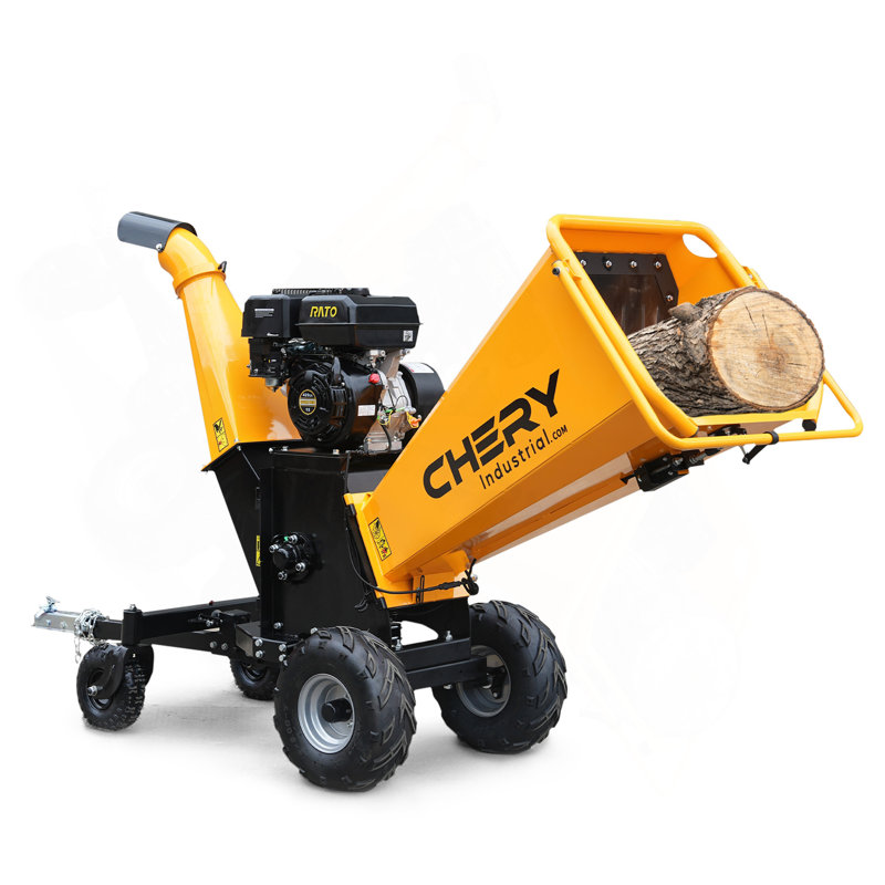 6'' Inch 420Cc 15Hp Pull Start Gas Powered 4-Wheels Wood Chipper Shredder Mulcher With Towbar/Stop Bar