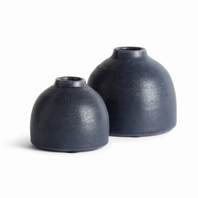 Belmont Arterra Crackle-Glaze Terracotta Studio Bud Vases in Navy