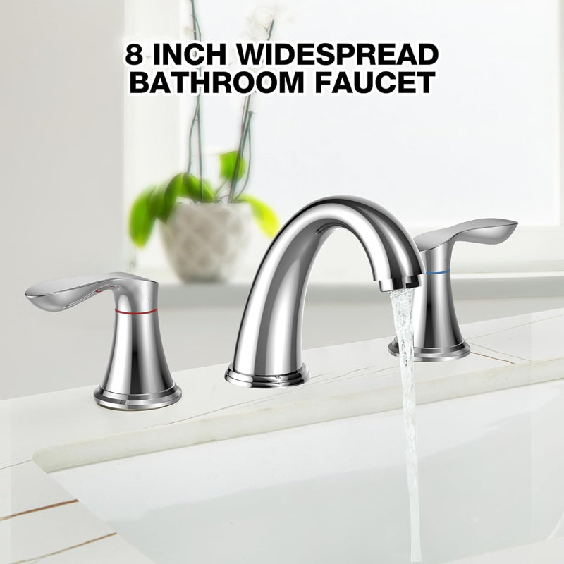 2 Pcs Bathroom Sink Faucet 3 Hole With Stainless Steel Pop Up Drain And Cupc Hose, Brushed Silver, Chrome