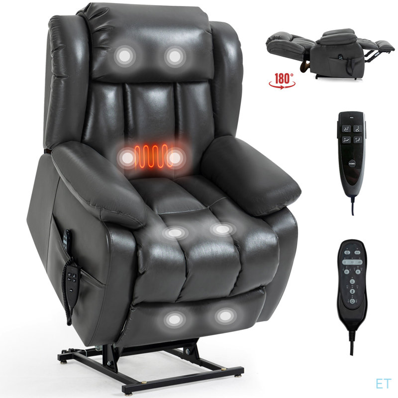 Dual Motor Infinite Position Up To 350 LBS Electric Medium Size Brown Power Lift Recliner Chair With 8-Point Vibration Massage And Lumbar Heating