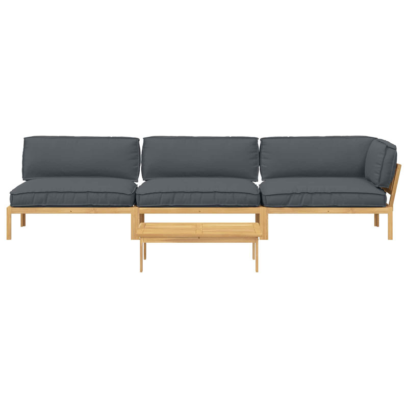  Ensemble de canapé avec coussin uni 4 pièces en bois d'acacia massif anthracite, Naturel
