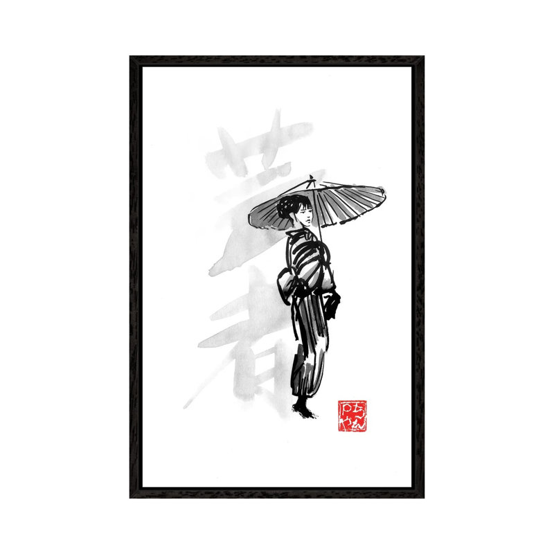 Geisha by Péchane - Painting on Canvas, 152.5 cm H x 101.5 cm W, Black Framed