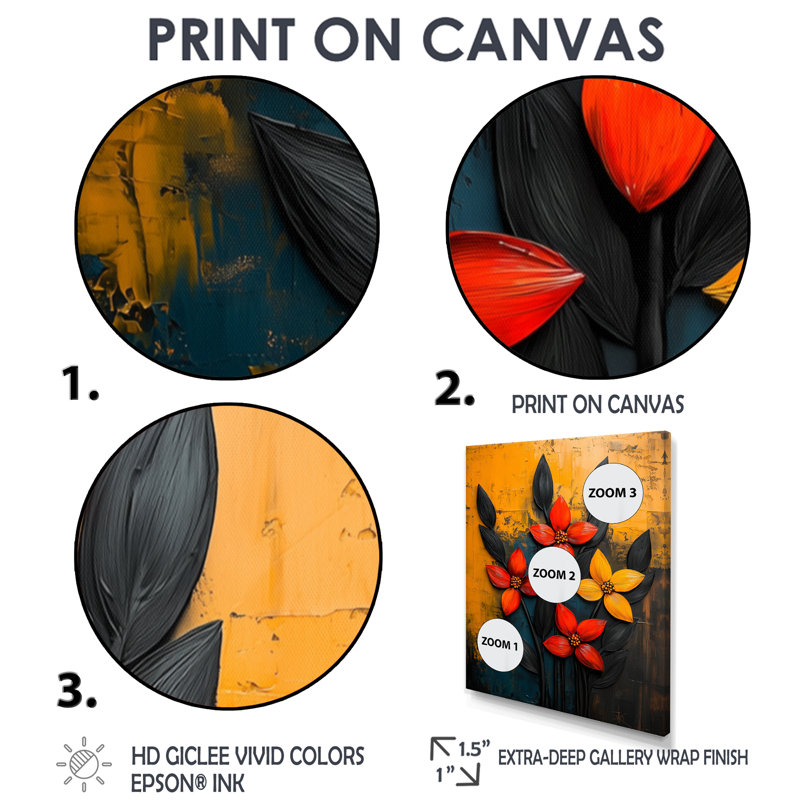 Harlow - Floral Wall Art Prints, Noir, H 20 po x l 12 po, Reproduction encadrée d'une seule photo