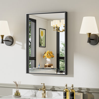 Modern & Contemporary Matte Black Aluminum Alloy Framed Rectangular/Square Bathroom Vanity Mirrors with HD Tempered Glass