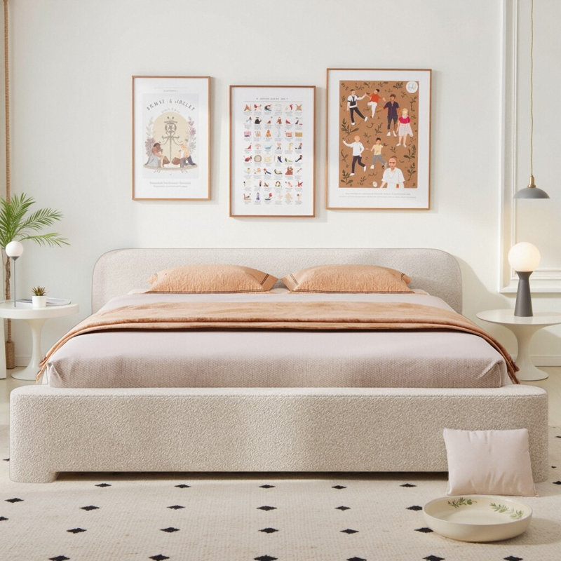 Lit plateforme tapissier Modern Minimalist, Lit double