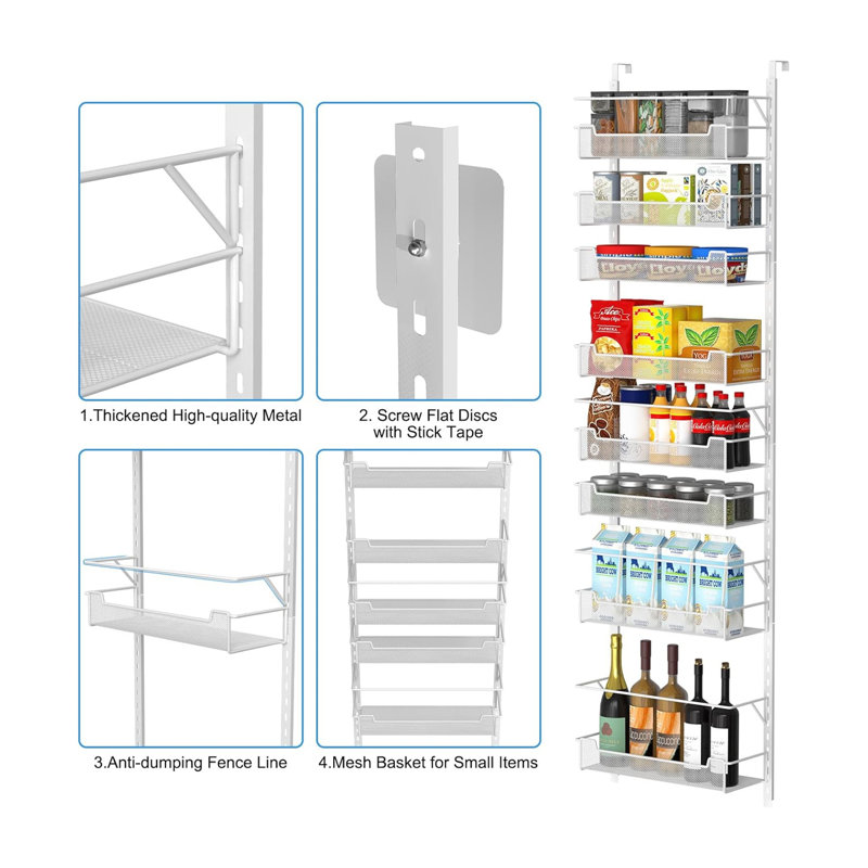 8-Tier Over The Door Organiser With Adjustable Basket,Large Space, Removable, Rust Proof,White