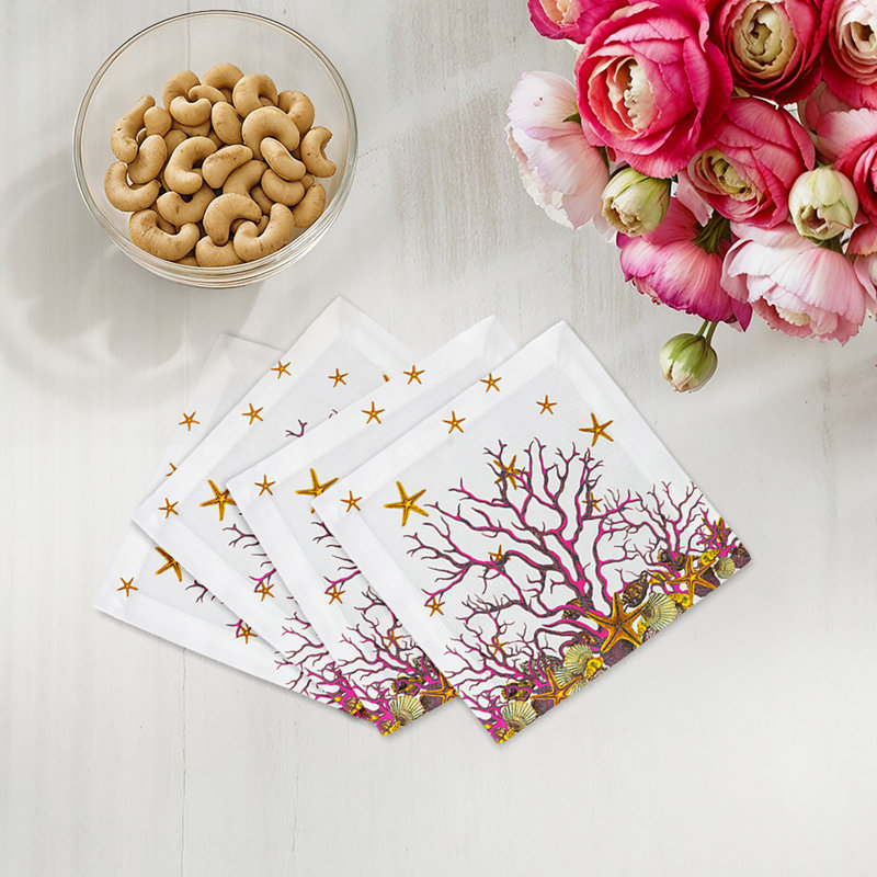 Serviettes de table en satin de coton Coral Reef, Rose blanc