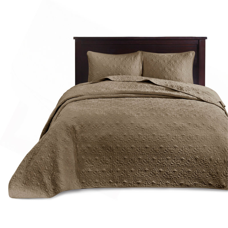 Reversible Bedspread Set Mocha, King Coverlet / Bedspread + 2 Shams