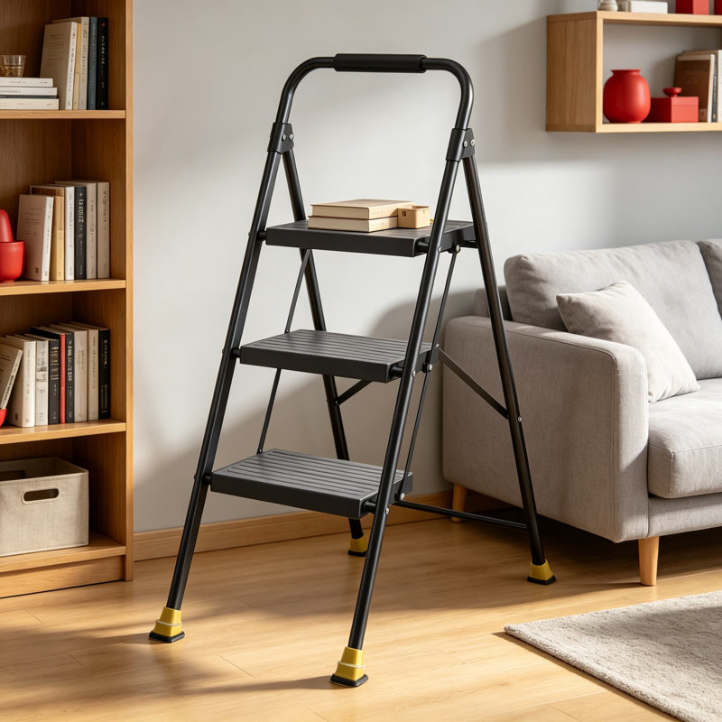Escabeau pliant pour adulte avec mains courantes pour la maison, escabeau haut extensible robuste pour la cuisine, tabouret autoportant d'intérieur avec tapis antidérapants, escabeau en fer peu encombrant