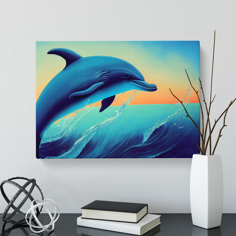 Dolphin At Sunrise - Wrapped Canvas, 40cm H x 60cm W x 3cm D
