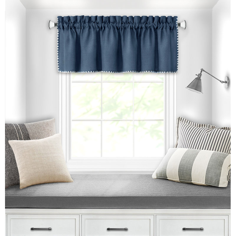 Semi Sheer Curtain Single Panel, White/Black, 58" W x 14" L