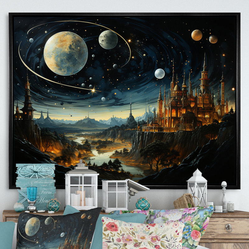 " Islam Art Islamic Astronomy III ", H 16 po x l 32 po x P 1 po, Cadre flottant noir