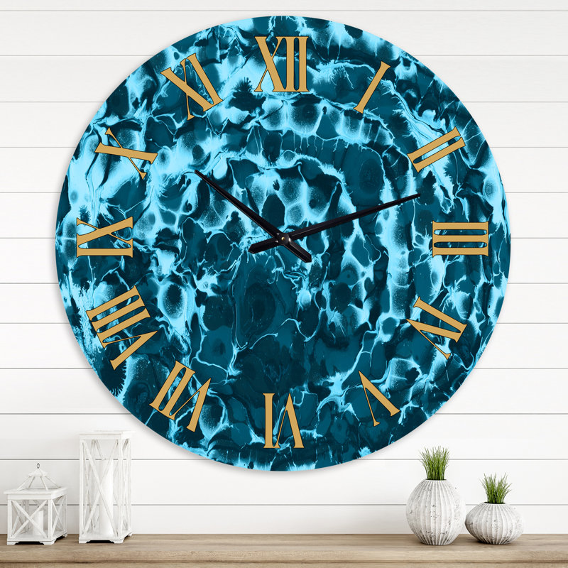 Wet Blue Painted Waves - Horloge murale moderne, Surdimensionné