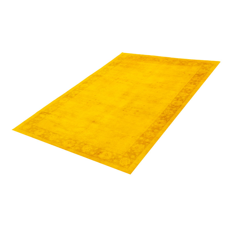 Tapis en laine doré noué à la main de conception unique 6 pi 7 po x 9 pi 9 po