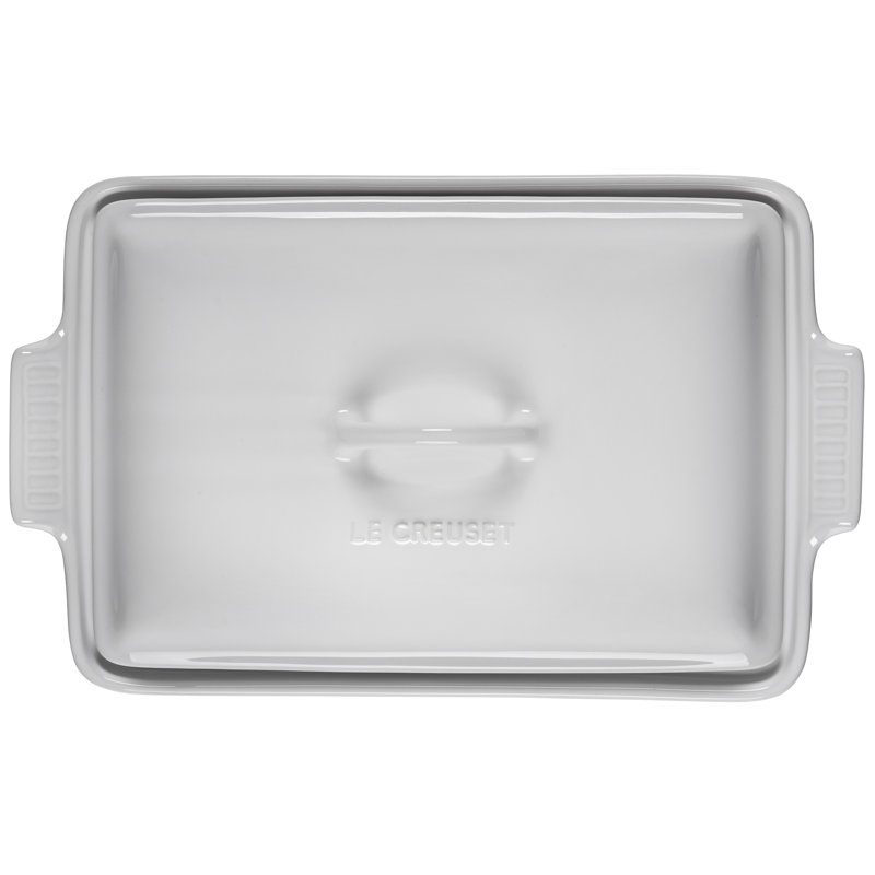 White Stoneware Non-Stick Rectangular Casserole with Lid