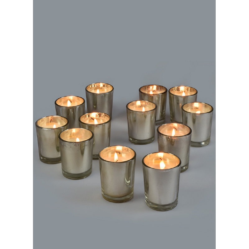 Ensemble de 12 petites votives en verre prérempli, Argent