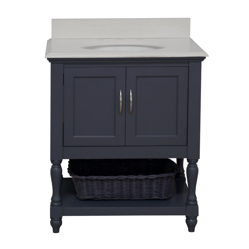 30'' Single Bathroom Vanity with Top, Charcoal Gray, Quartz