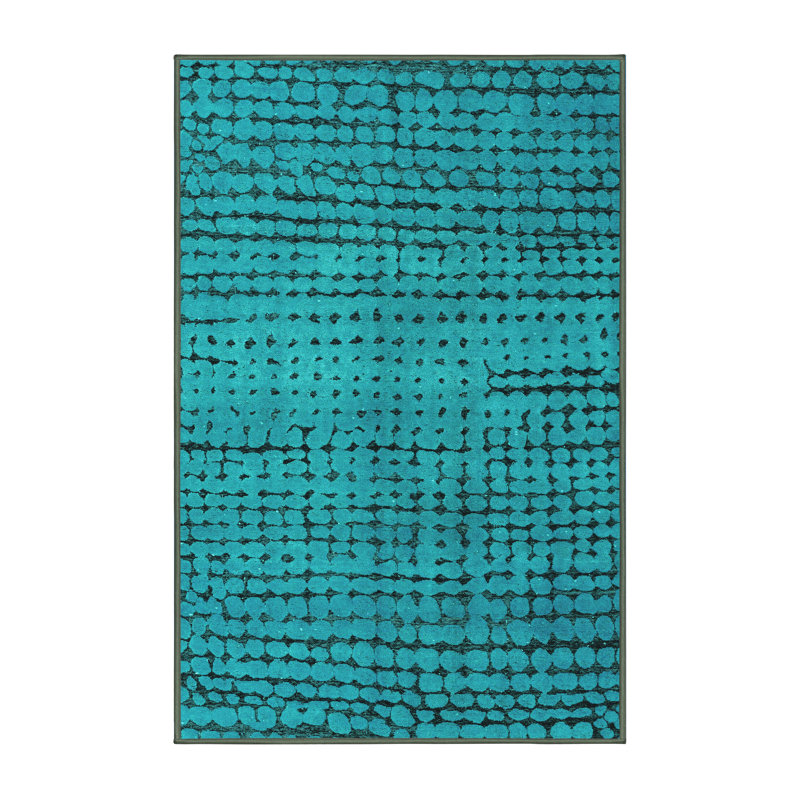 Tapis abstrait turquoise / noir tissé à la machine Ridinger, Rectangle 2 pi x 3 pi