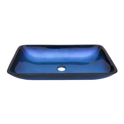 Bathroom Vessel Sink Above Counter Amber Blue Gradient Tempered Glass Bowl Square Sink For Bathroom
