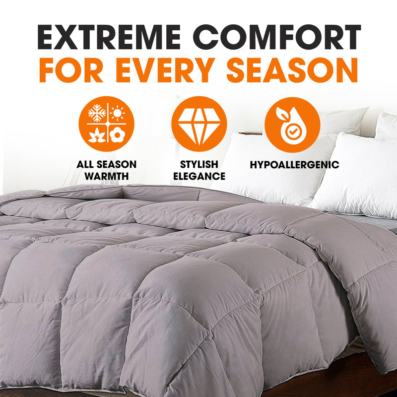 Baffle Box Stitch Comforter, Gray, Twin Comforter 