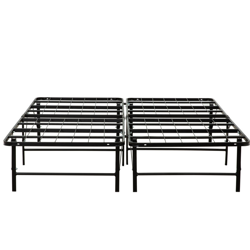 Structure de matelas pour grand lit en métal, fabrication, excellent soutien, solution de rangement pour chambre à coucher, base noire, fabrication robuste, rangement supplémentaire, installation facile,