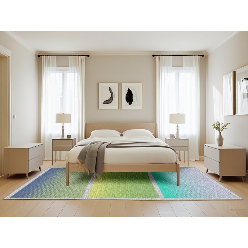 Tapis vert / jaune Power Loom, Rectangle 5 pi x 8 pi