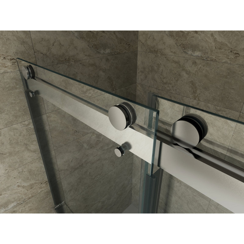 44 à 48 po W Double porte de douche coulissante, 76 H, verre trempé épais de 3/8 po, porte légère - quincaillerie en X