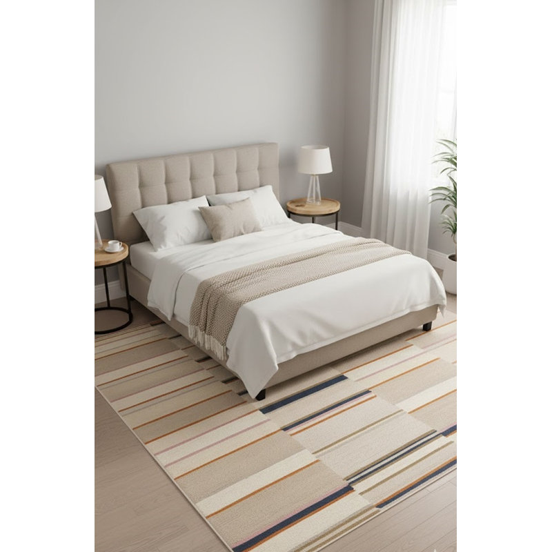 Tapis moderne touffeté à la main multicolore à rayures 5 x 8