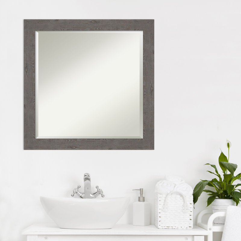 Akhia Narrow Beveled Wall Mirror, 23" x 23", Rustic Plank Gray