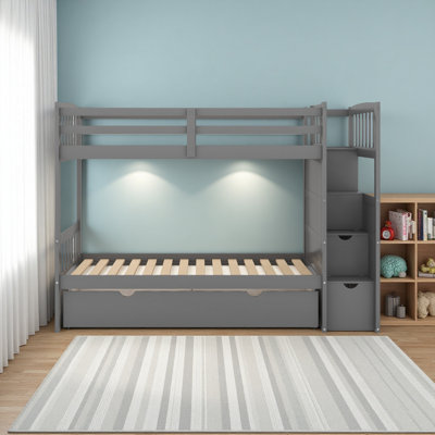 Twin Over Full/Twin Bunk Bed, Convertible Bottom Bed, Storage Shelves And Drawers