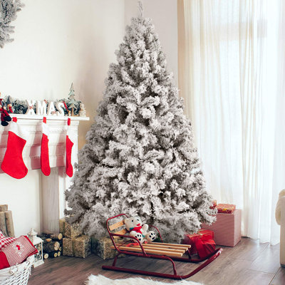 Sapin de Noël vert floqué / givré