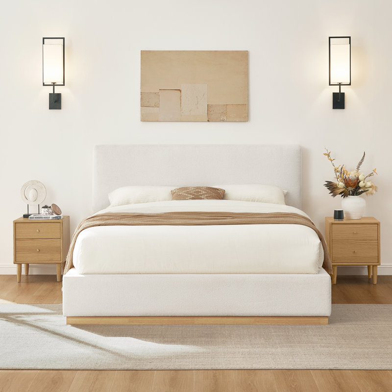 Lit plateforme tapissier Modern Boucle, Crème, Grand